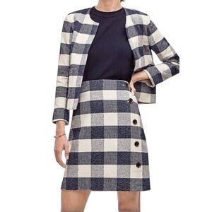 Ann Taylor Checkered Tweed 2 Pc Suit Skirt/Jacket Navy Blue/Cream Sz 12 NWT